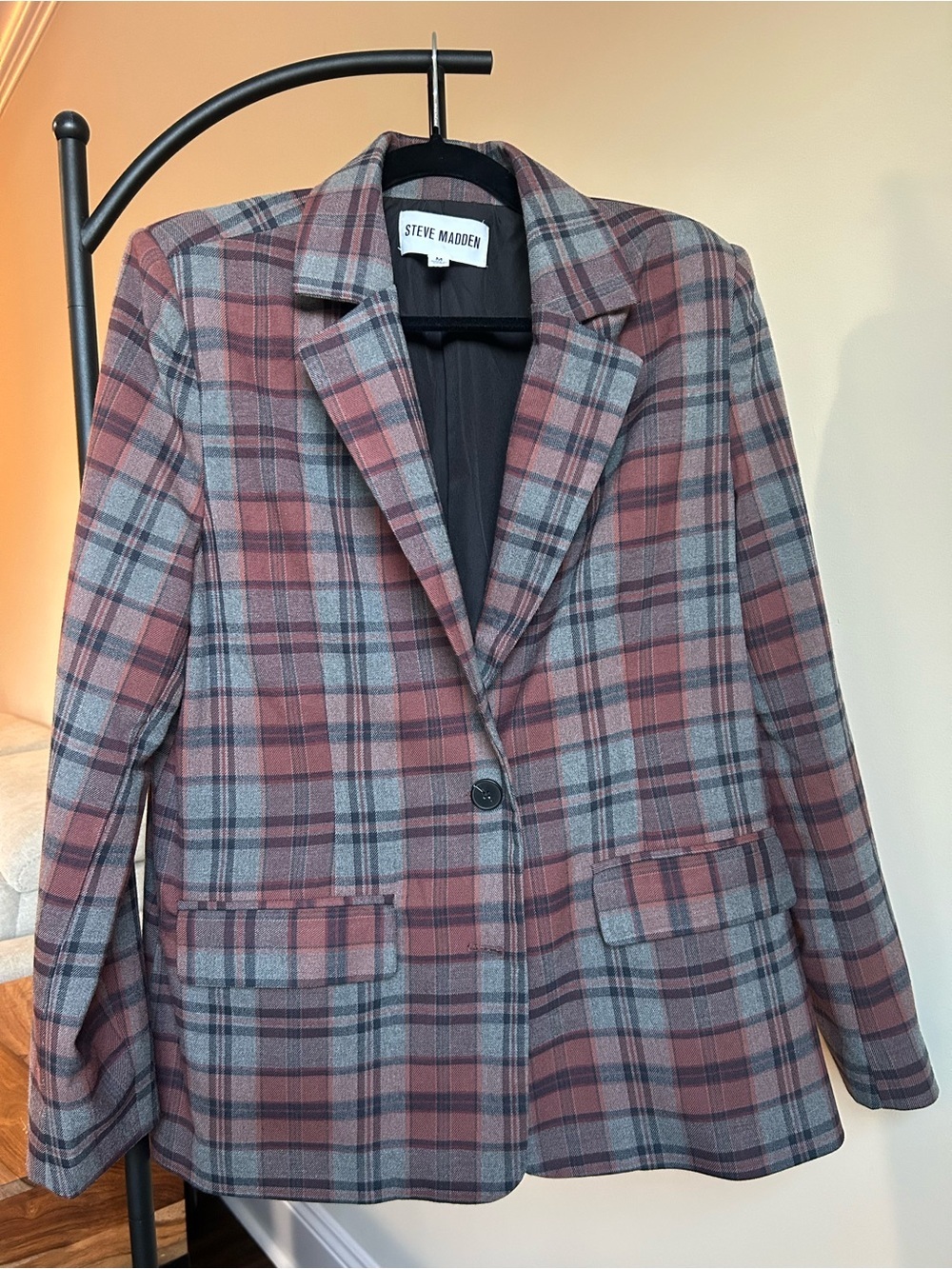 Steve Madden Plaid Blazer in Mauve and Gray